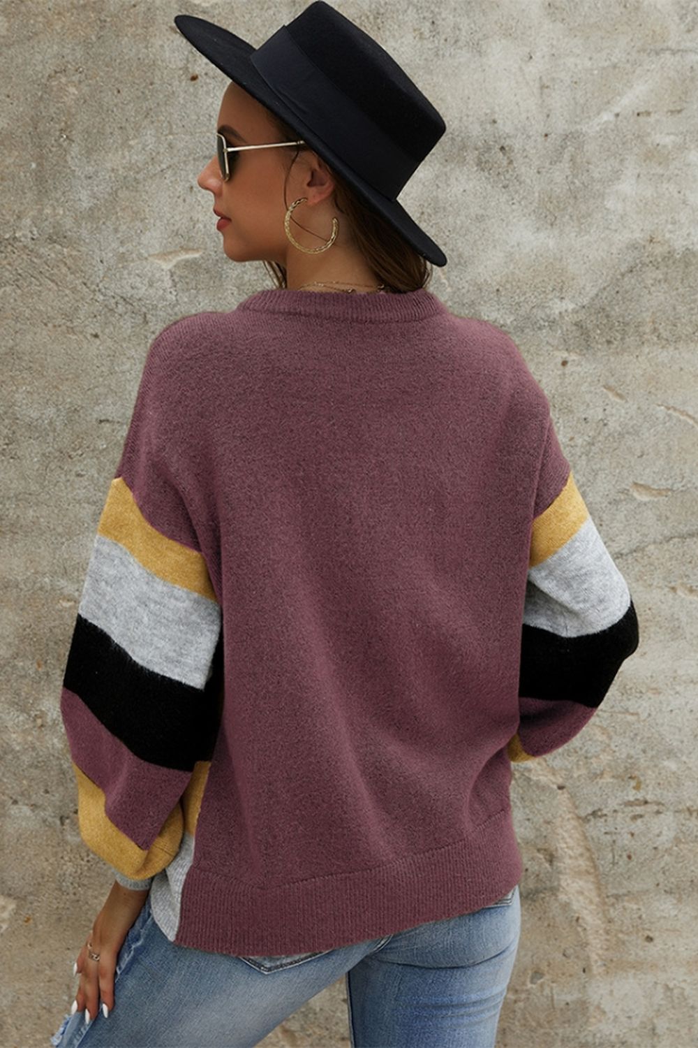 Long Sleeve Patchwork Contrast Sweater