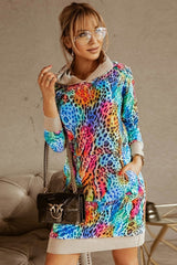 Loose Hooded Print Contrast Dress