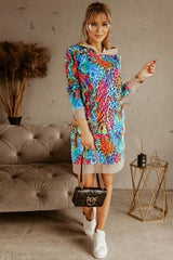 Loose Hooded Print Contrast Dress