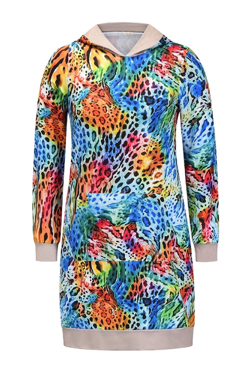 Loose Hooded Print Contrast Dress