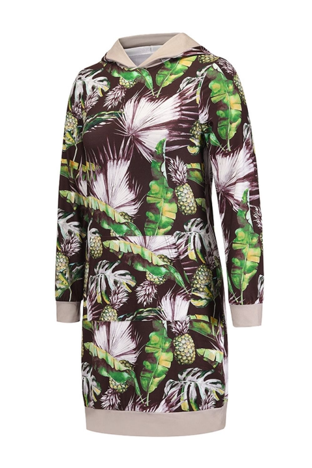 Loose Hooded Print Contrast Dress