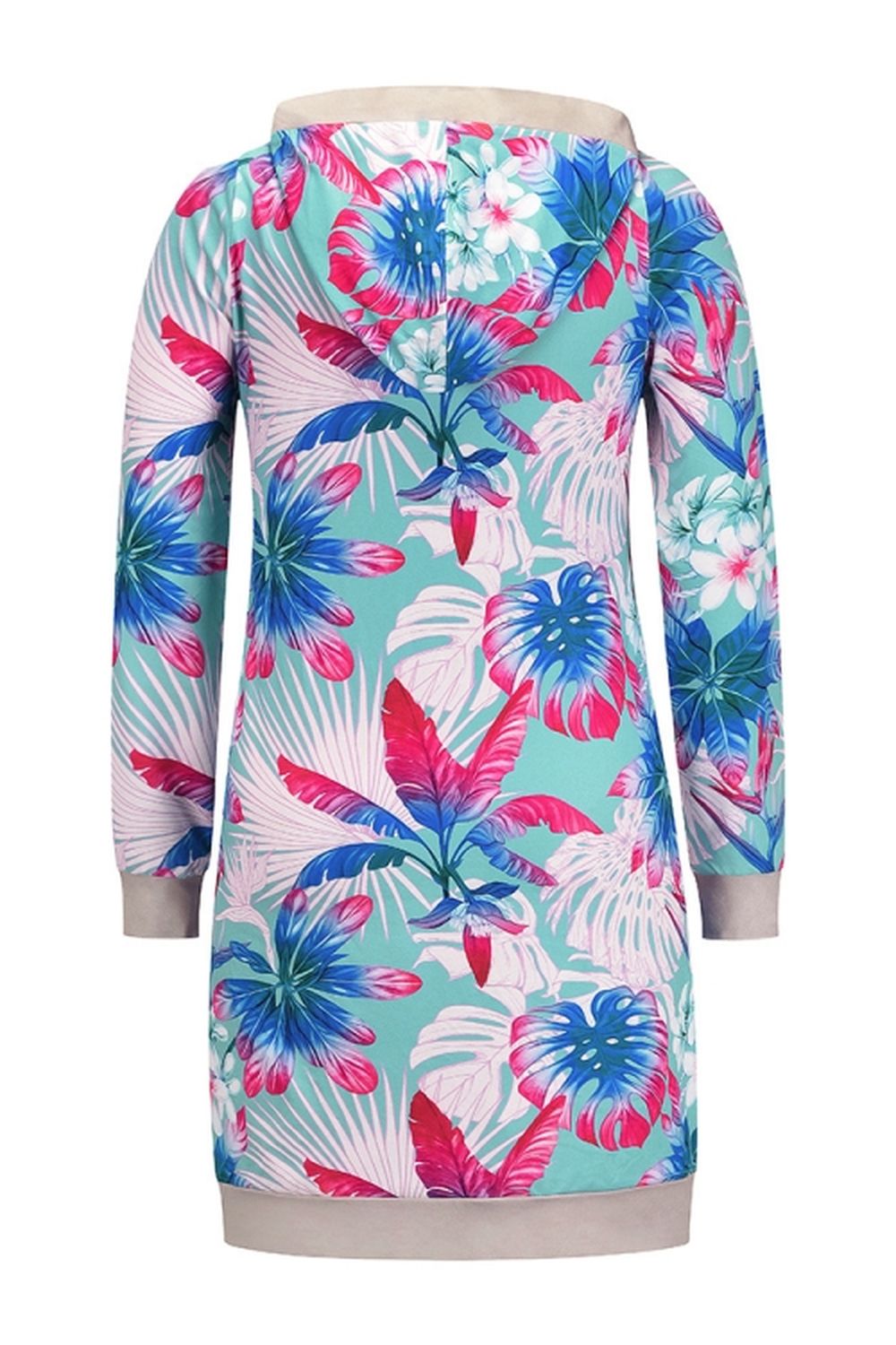 Loose Hooded Print Contrast Dress