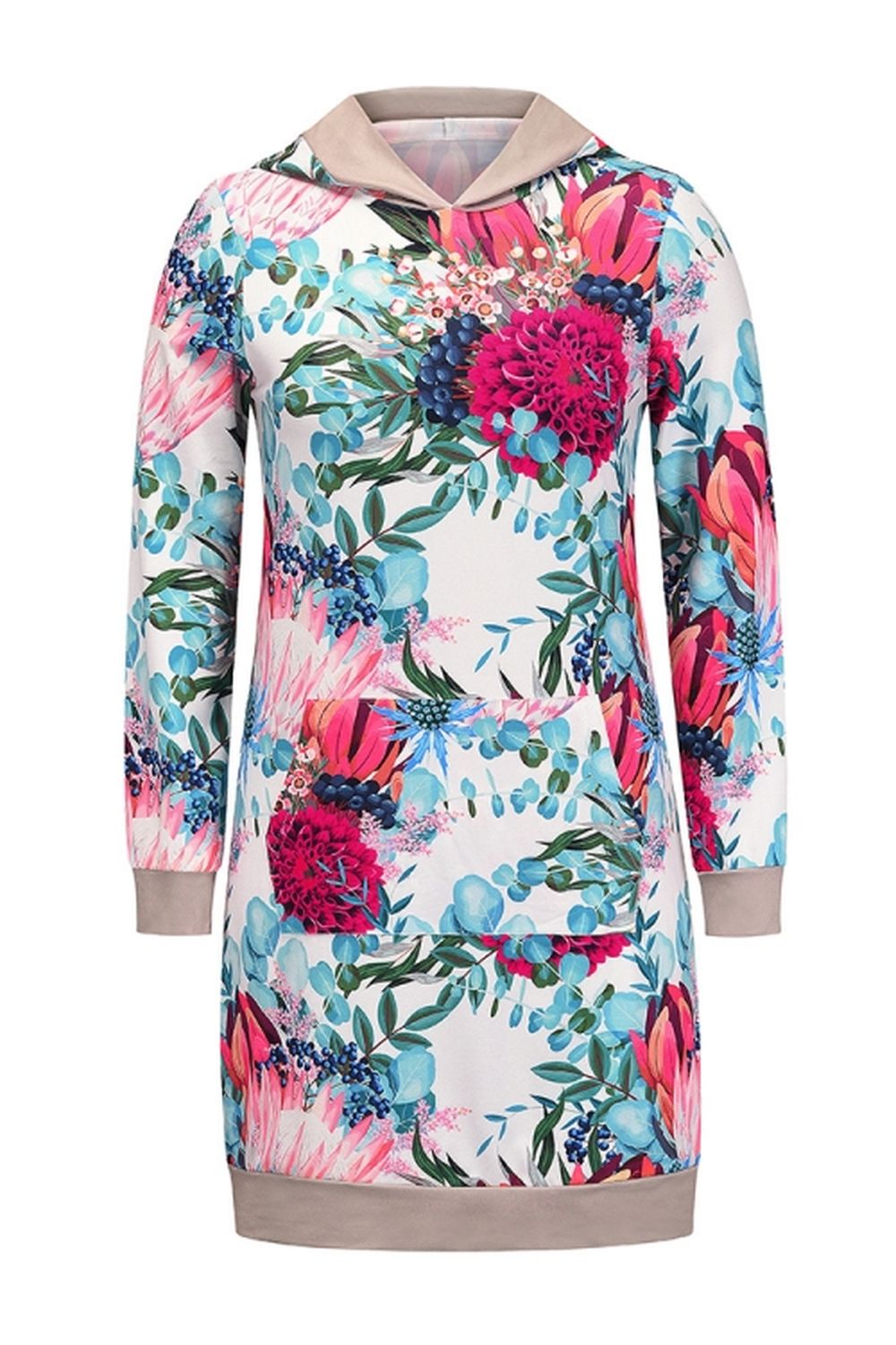 Loose Hooded Print Contrast Dress