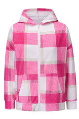 Plaid Hooded Zipper Coat
