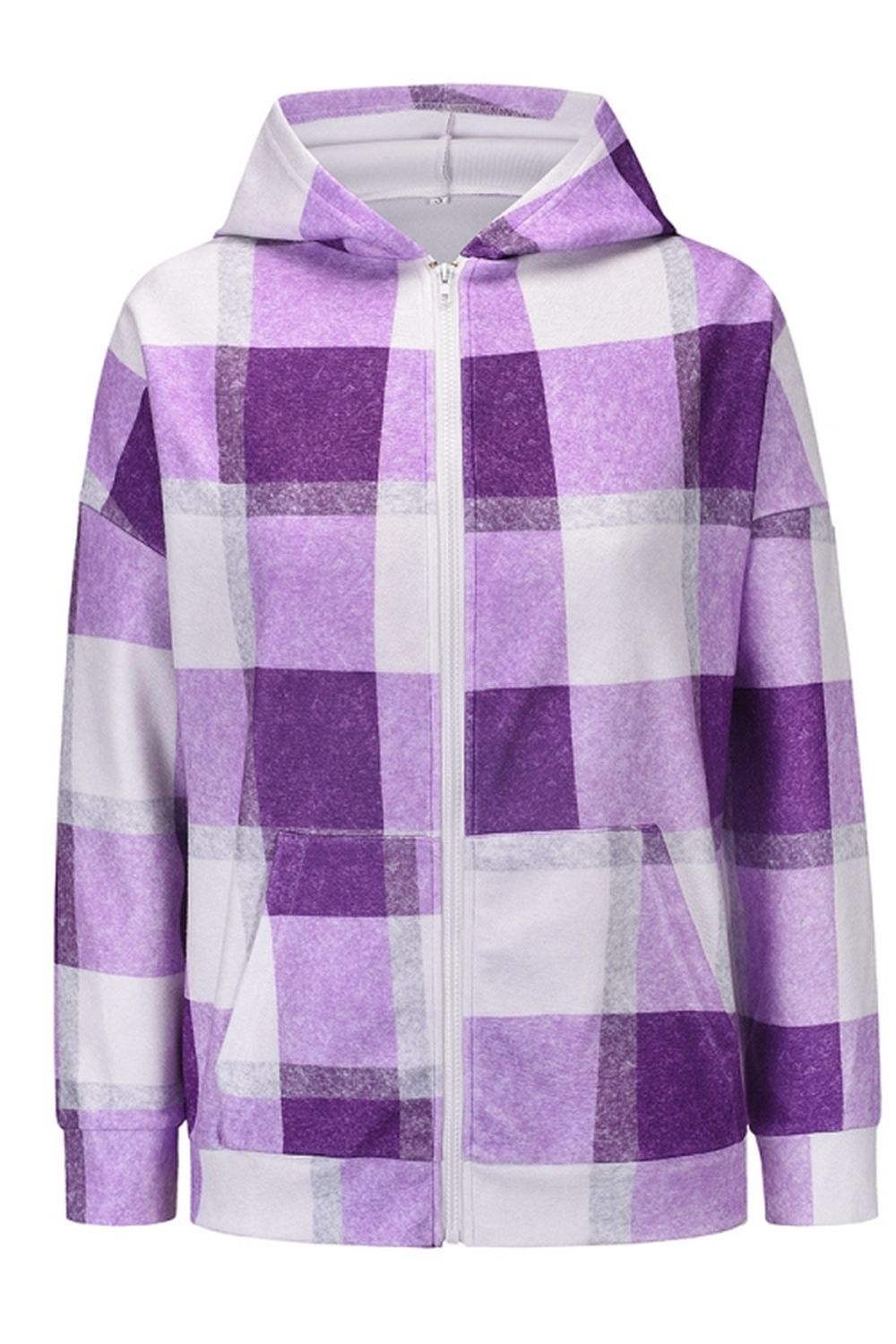 Plaid Hooded Zipper Coat