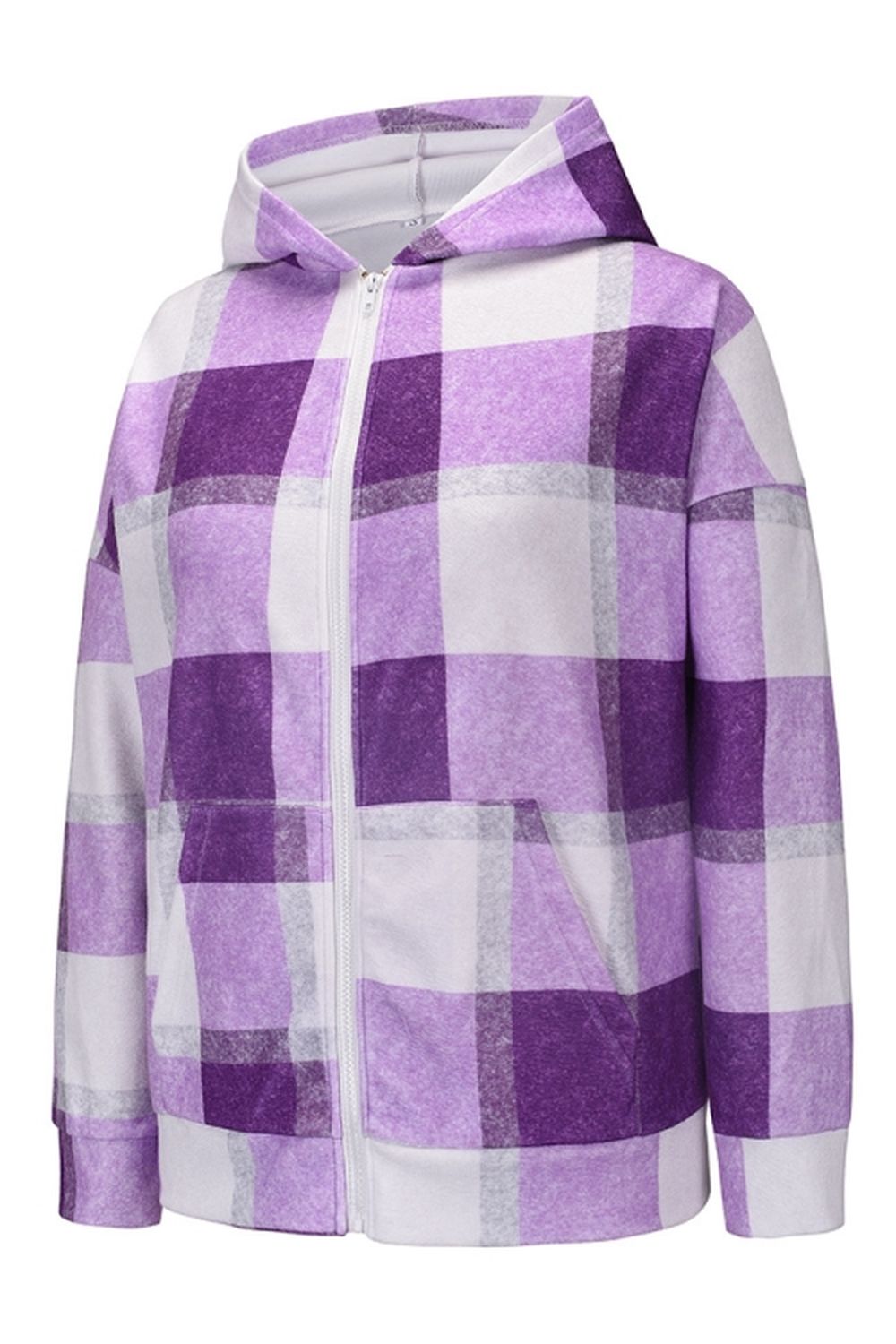 Plaid Hooded Zipper Coat