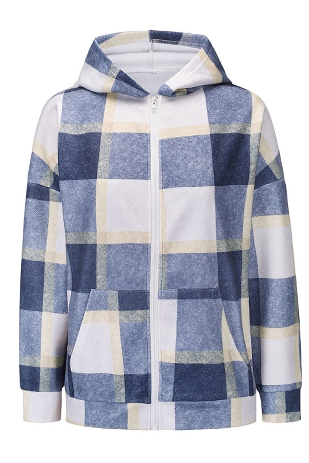 Plaid Hooded Zipper Coat