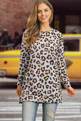 Round Neck Leopard Print Bottoming Shirt