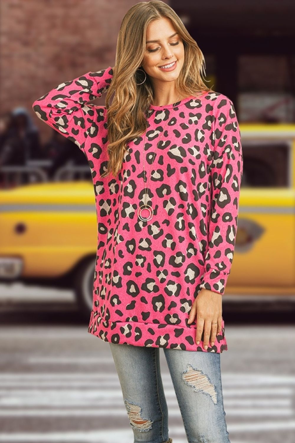 Round Neck Leopard Print Bottoming Shirt