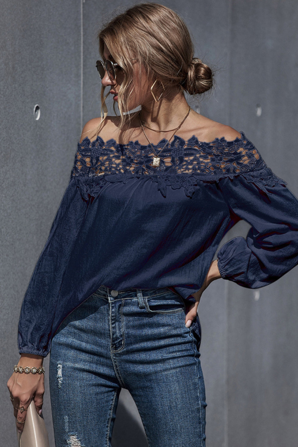 Lace Patchwork Off-Shoulder Blouse