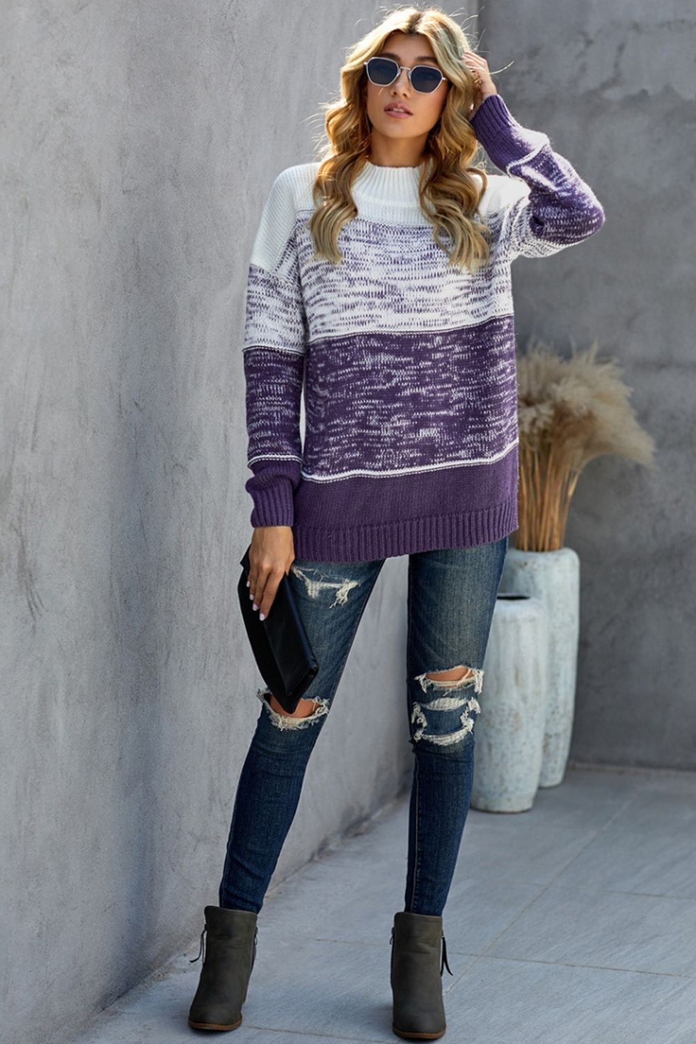 Contrast Round Neck Pullover
