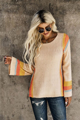 Flared Sleeve Round Neck Bottoming Pullover