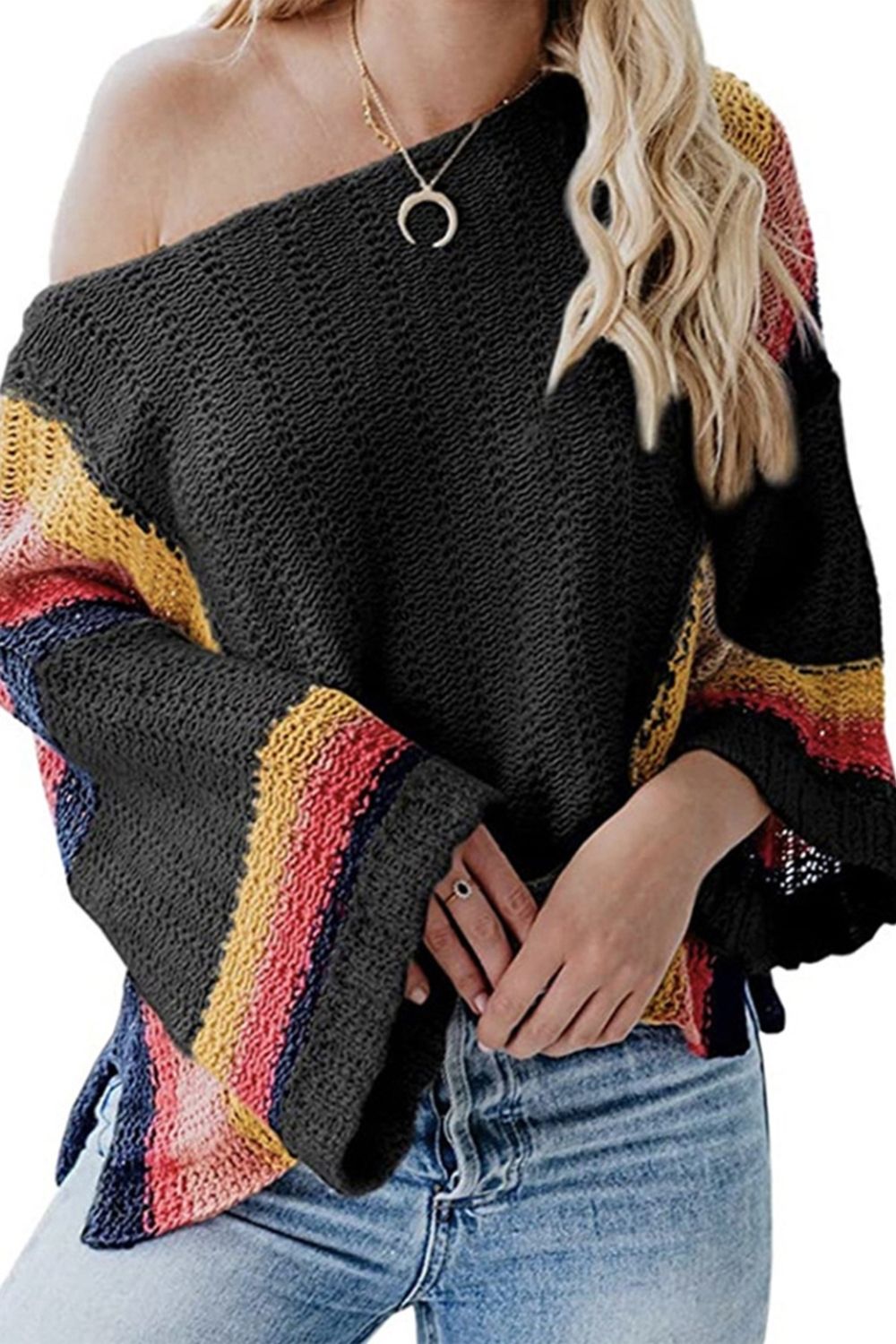 Flared Sleeve Round Neck Bottoming Pullover