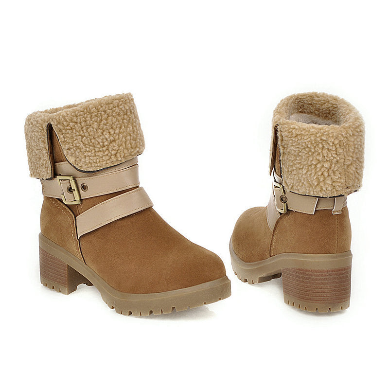 Artificial Suede Chunky Heel Boots