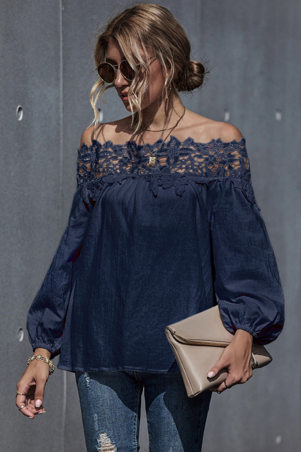 Lace Patchwork Off-Shoulder Blouse