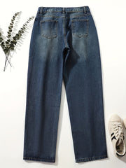 Rolled Hem Single-breasted Closure Denim Pants