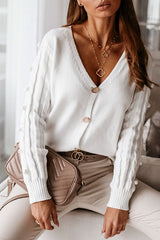 Pom-Pom Decorated Long Sleeves Knit Sweater Cardigan