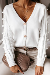 Pom-Pom Decorated Long Sleeves Knit Sweater Cardigan