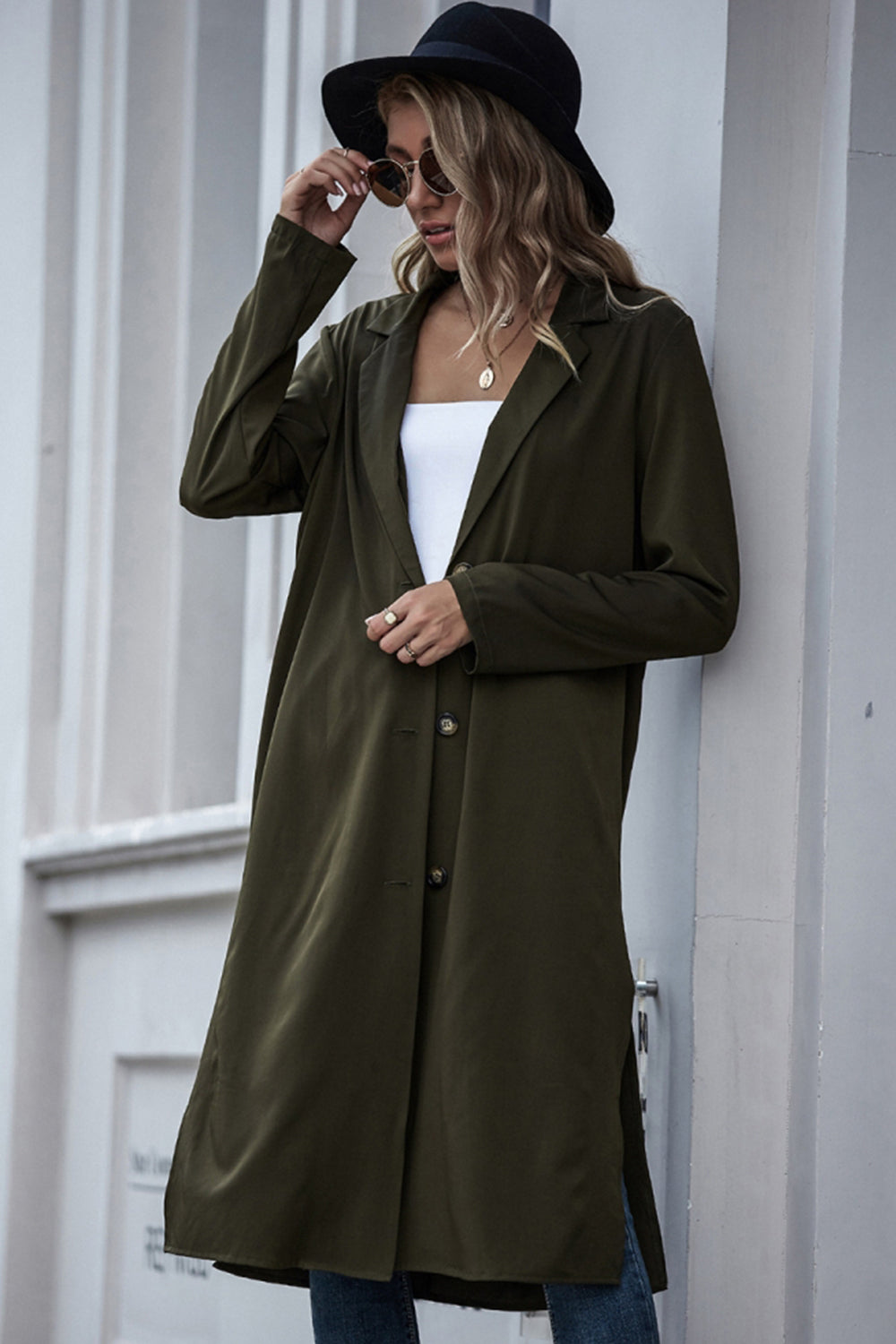 Long Single-Breasted Windbreaker