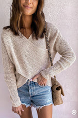 Front Cross Solid Color Long Sleeve Sweater