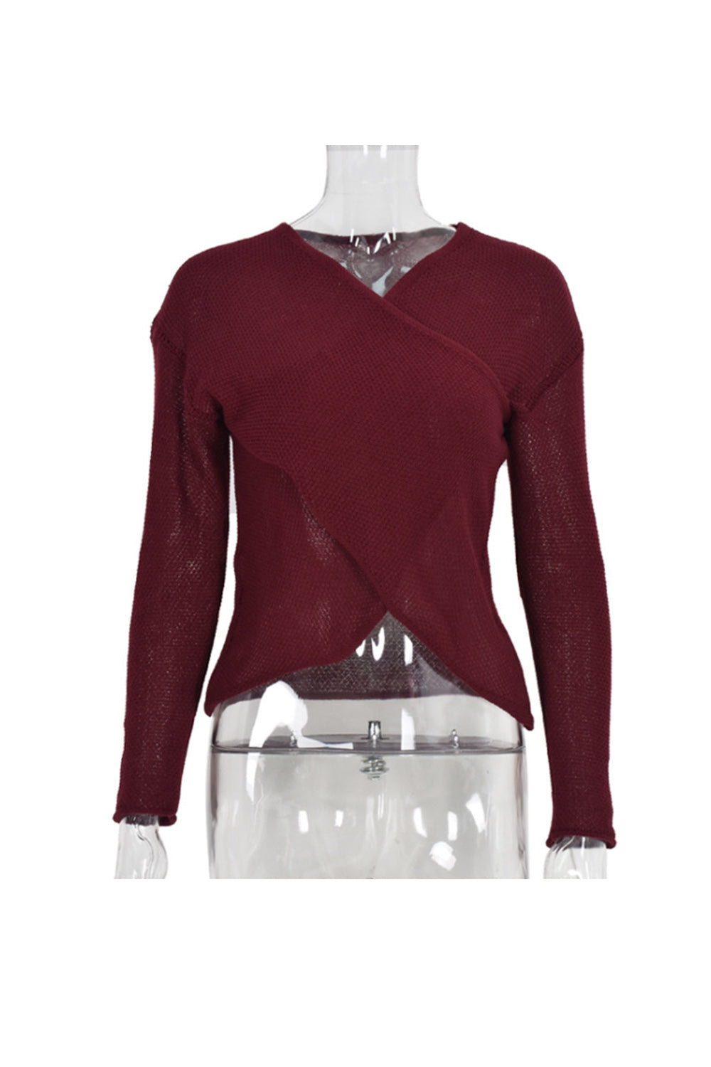 Front Cross Solid Color Long Sleeve Sweater