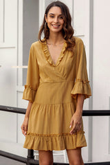 V-neck Solid Color Large Dress