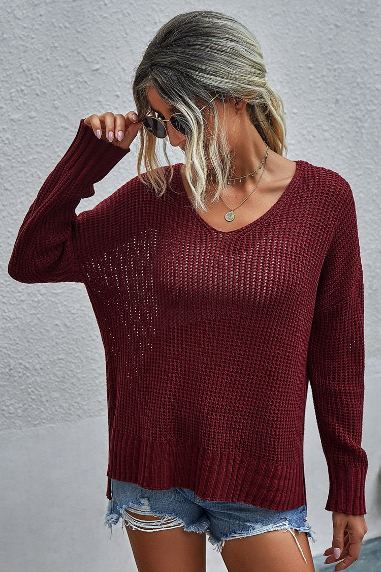 V-neck Solid-color Jumper