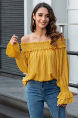 Off-shoulder Ruffled-Sleeve Loose Shirt