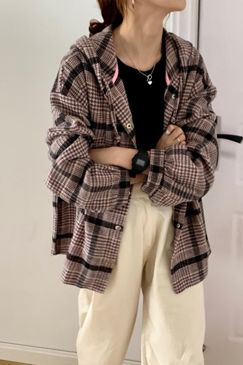 Retro Hooded Plaid Shirt