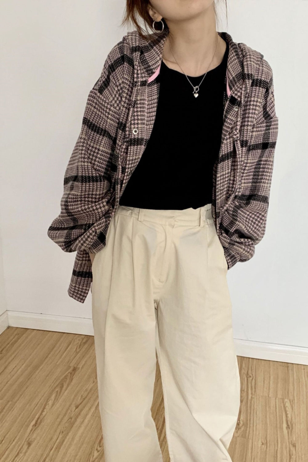 Retro Hooded Plaid Shirt