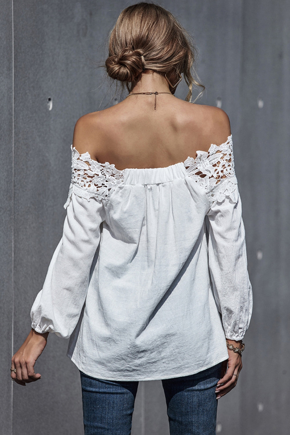 Lace Patchwork Off-Shoulder Blouse