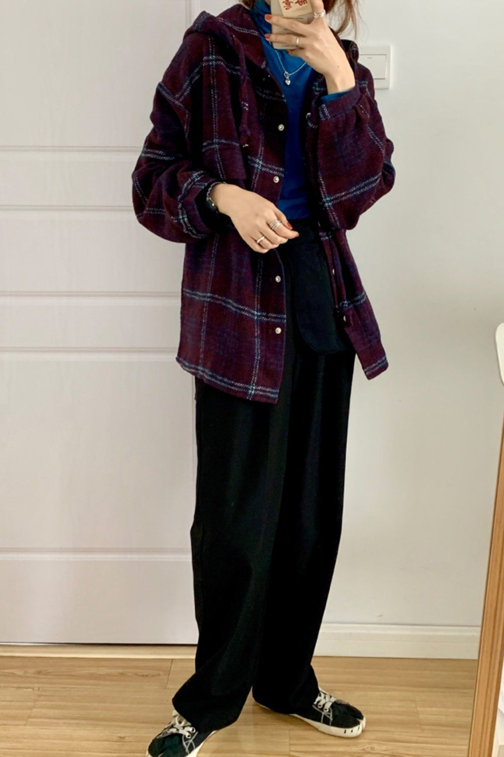 Retro Hooded Plaid Shirt