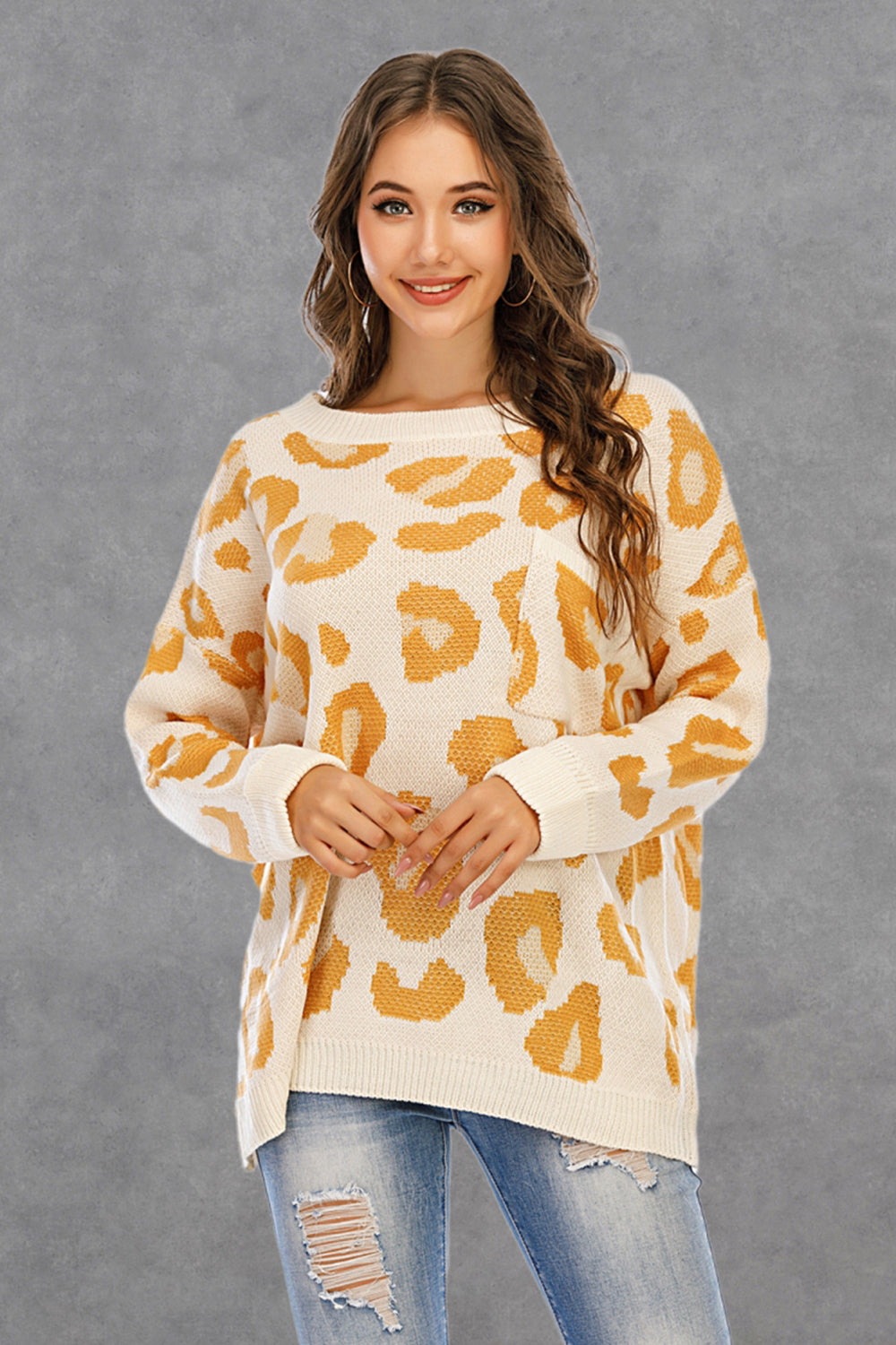 Round Collar Leopard  Knitted Sweater