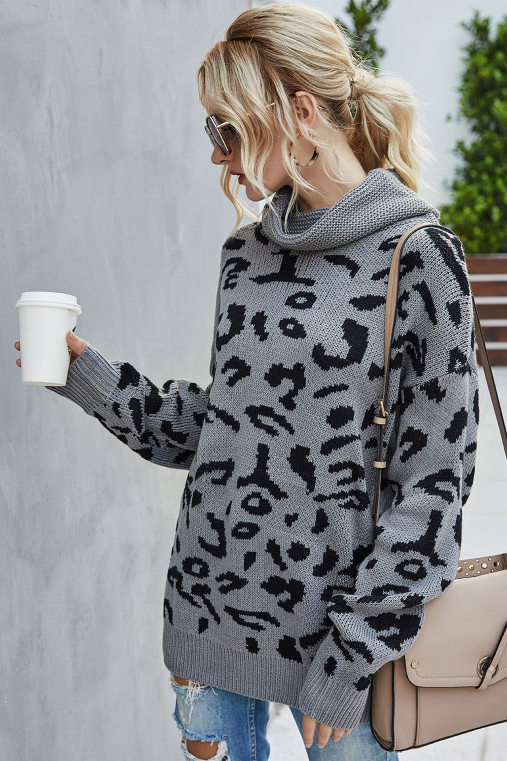 Loose Leopard Print Turn-Down Collar Sweater