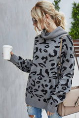 Loose Leopard Print Turn-Down Collar Sweater