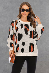 Leopard Round Neck Pullover Sweater