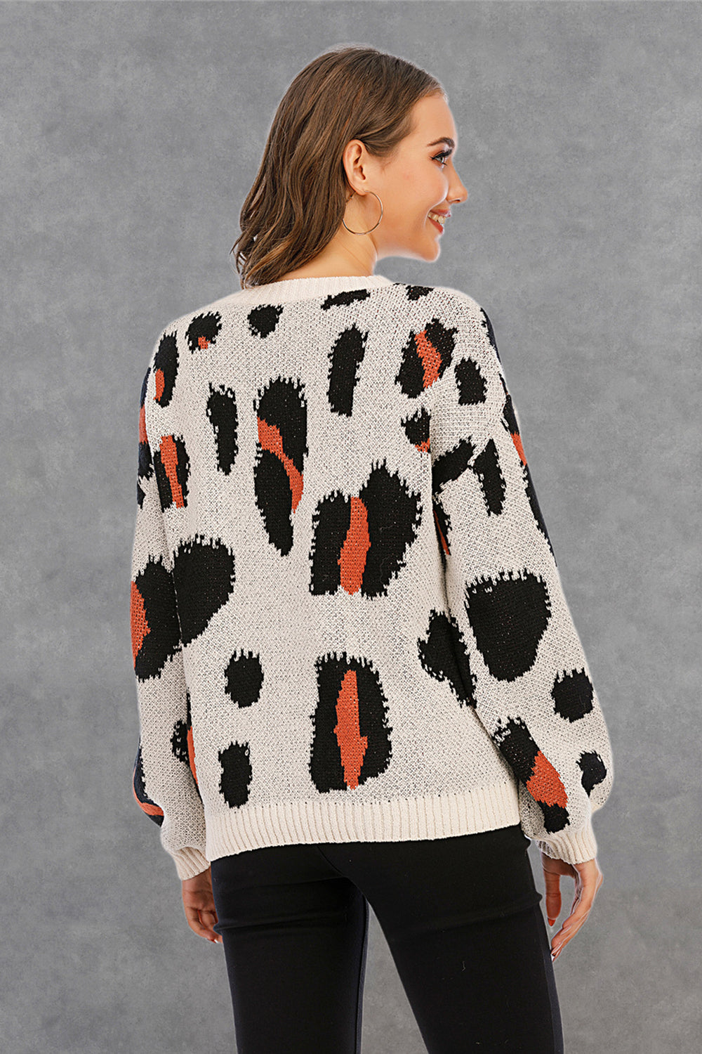 Leopard Round Neck Pullover Sweater
