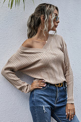 Pure Color Twisted V-neck Knitted Sweater