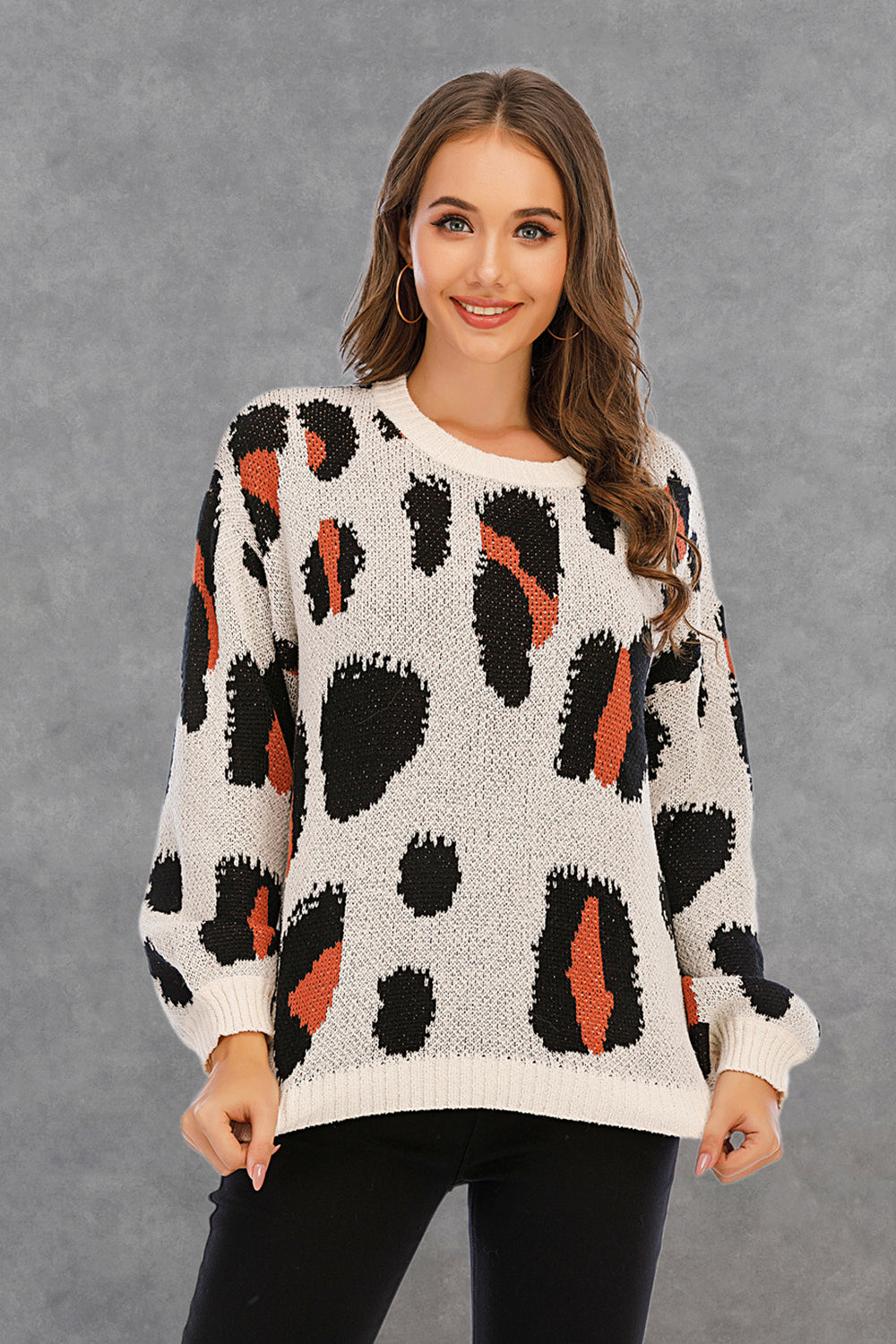 Leopard Round Neck Pullover Sweater