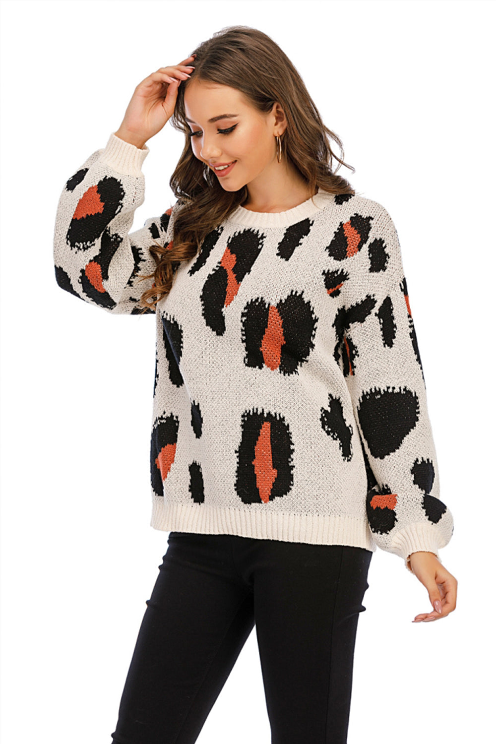 Leopard Round Neck Pullover Sweater