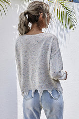 Long-sleeved Loose Knit Distressed Sweater