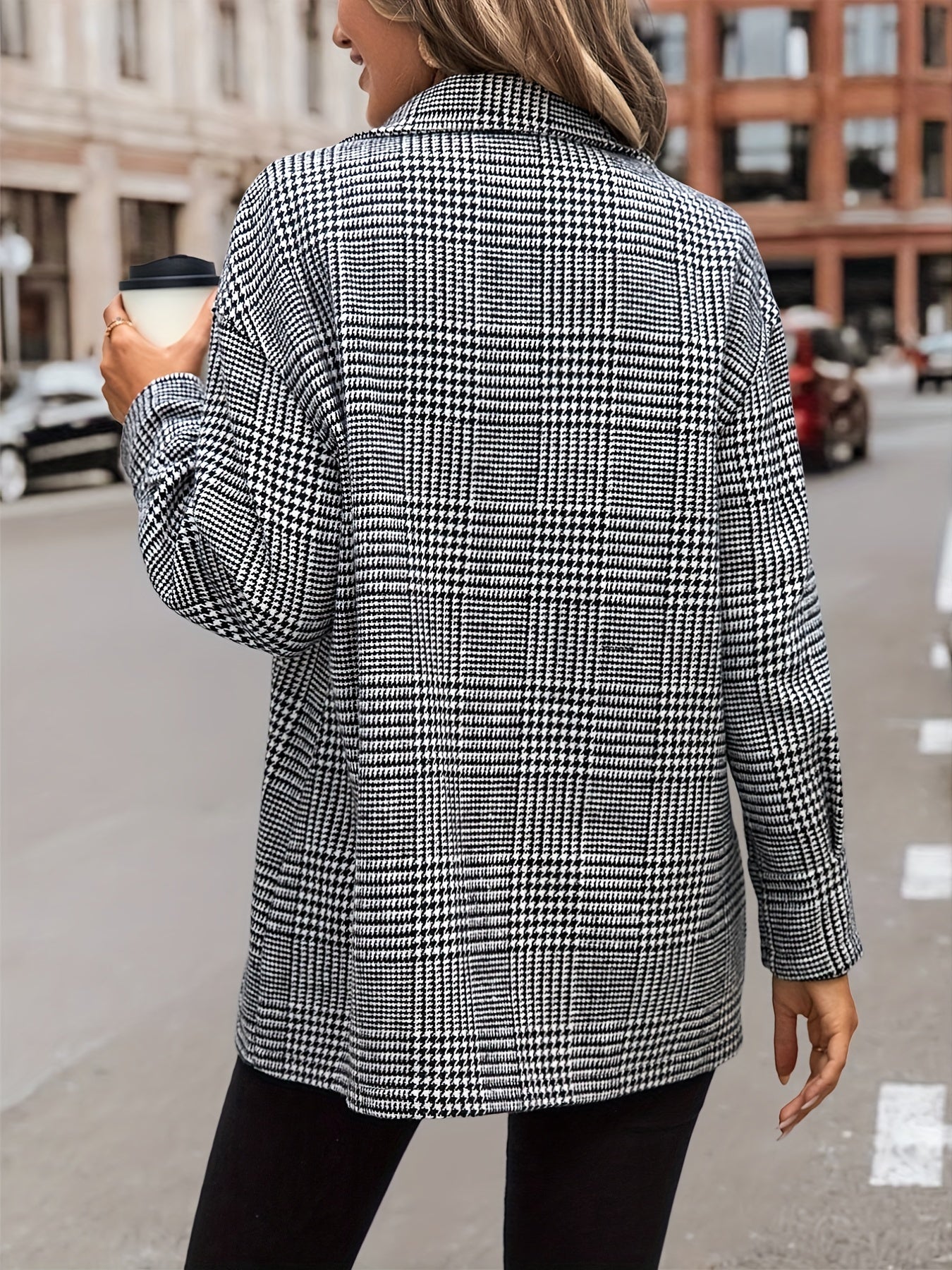 Houndstooth Flap Pockets Single Breasted Jacket