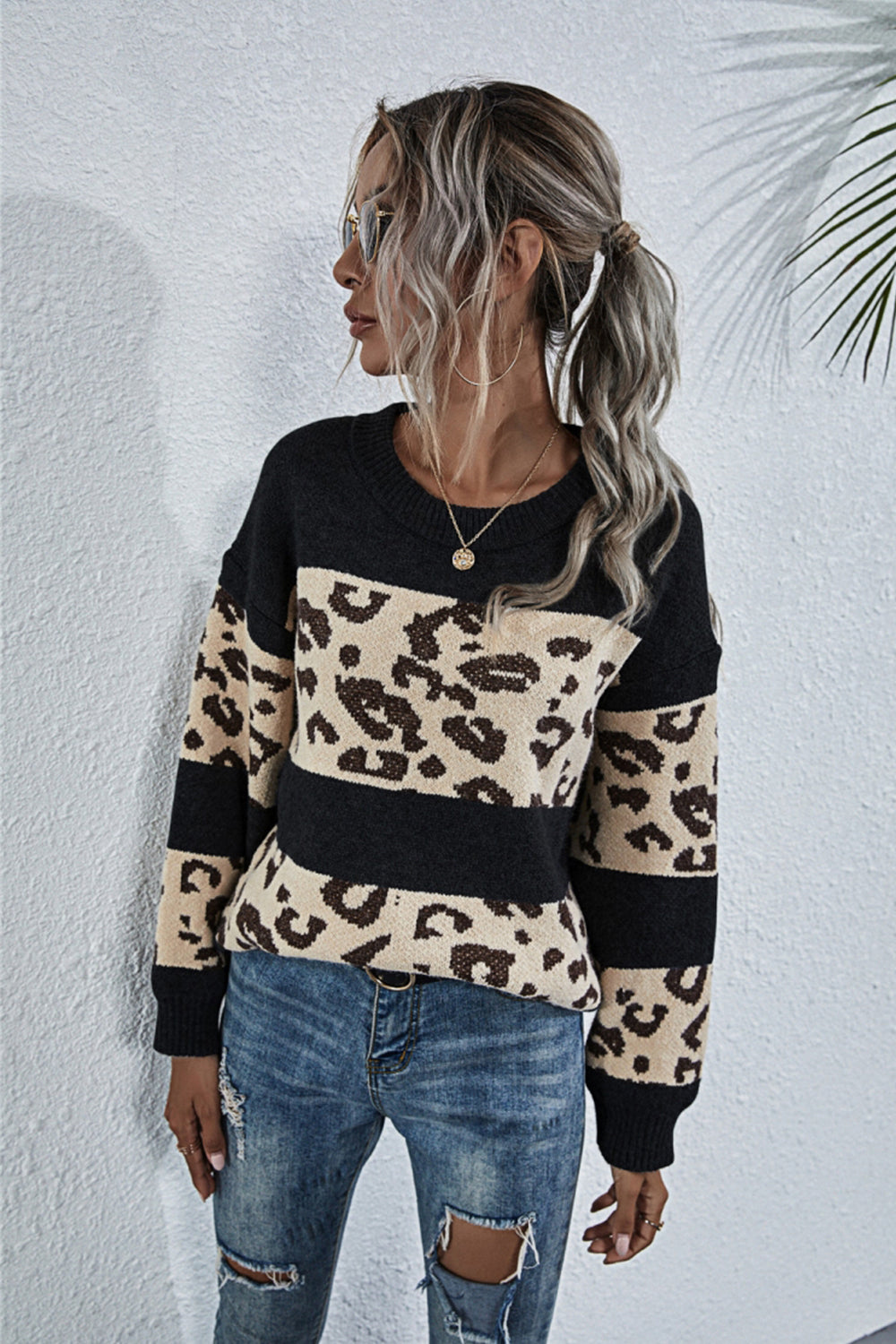 Crew Neck Leopard Print Sweater