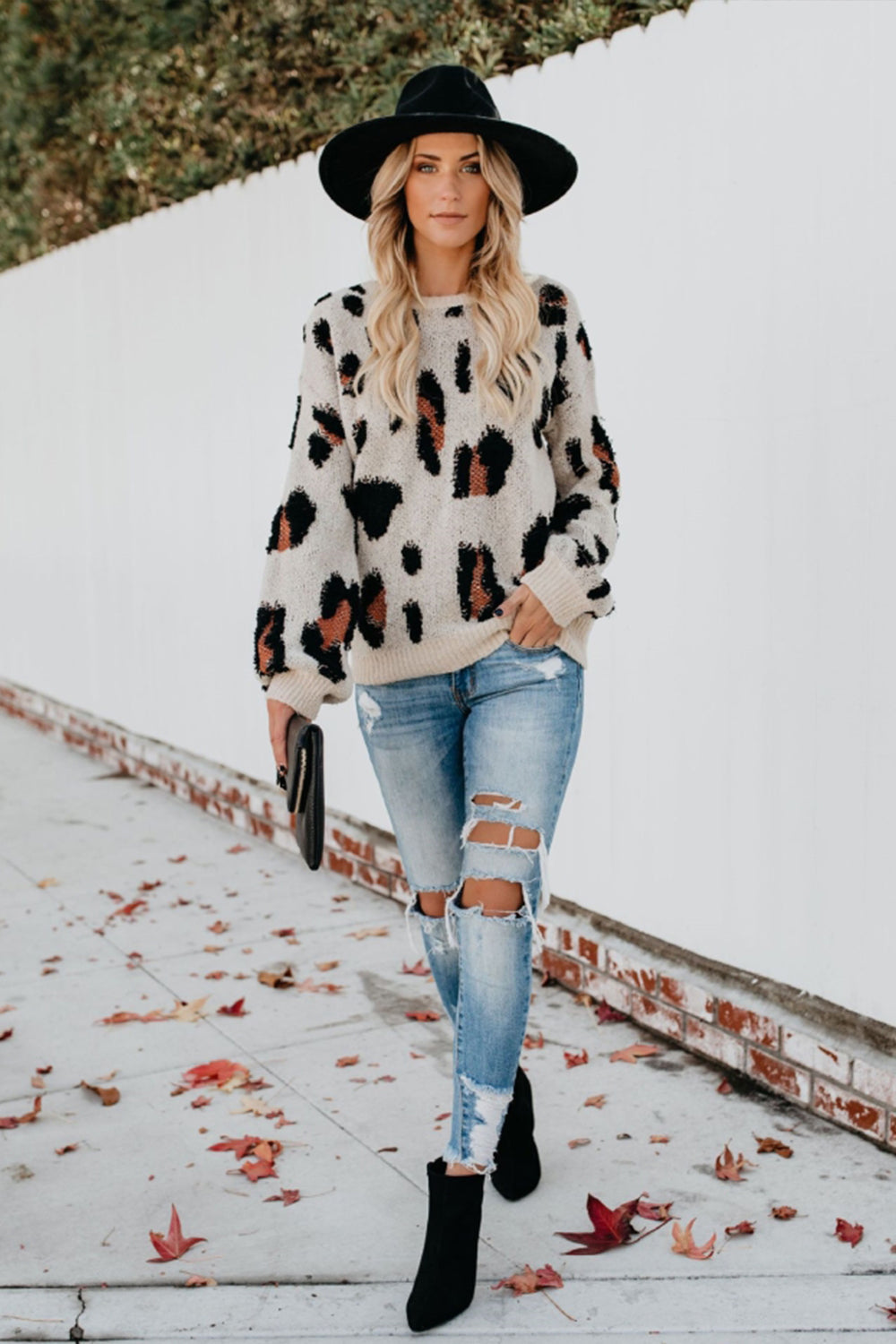 Leopard Round Neck Pullover Sweater