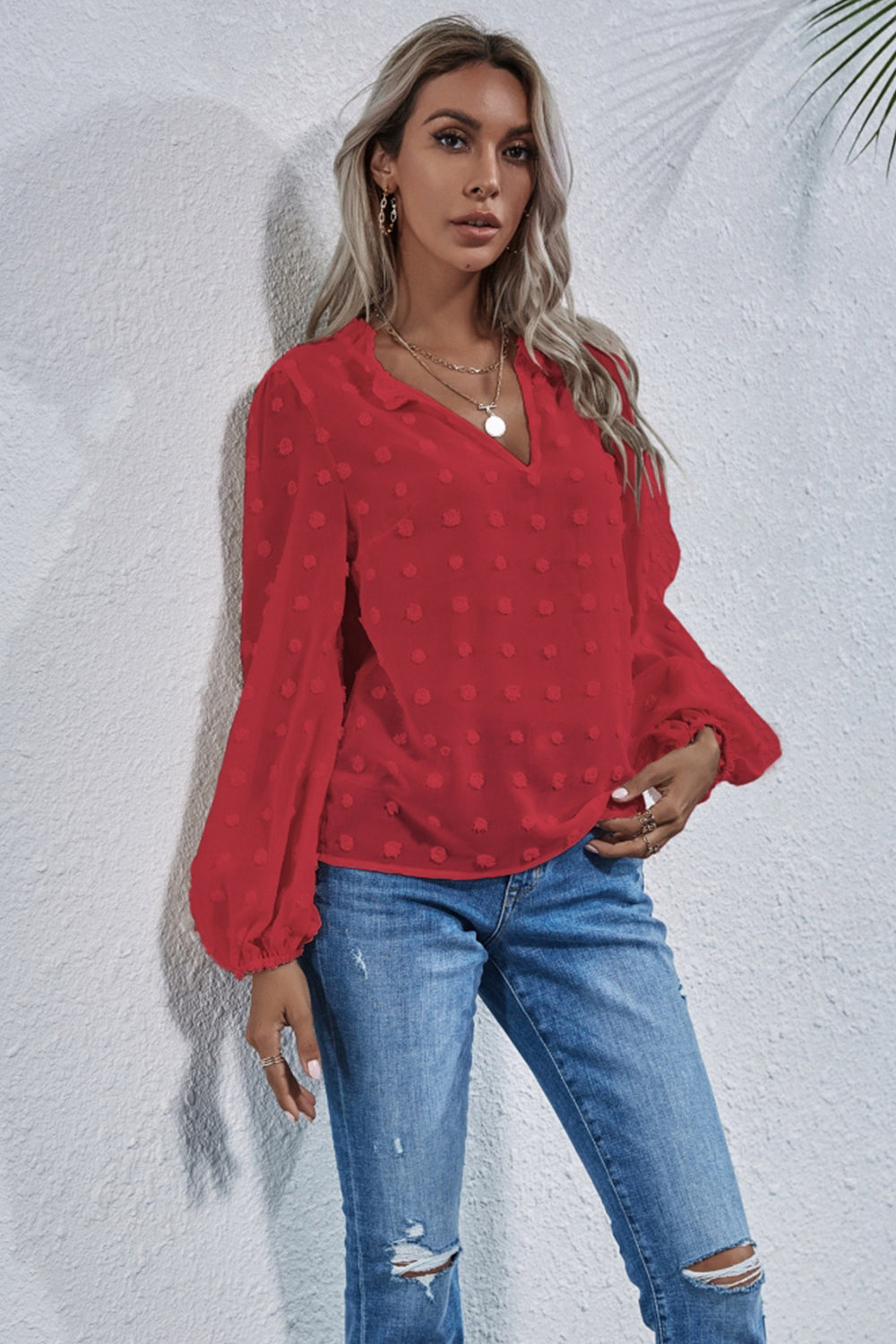 Loose V-neck Embroidered Shirt