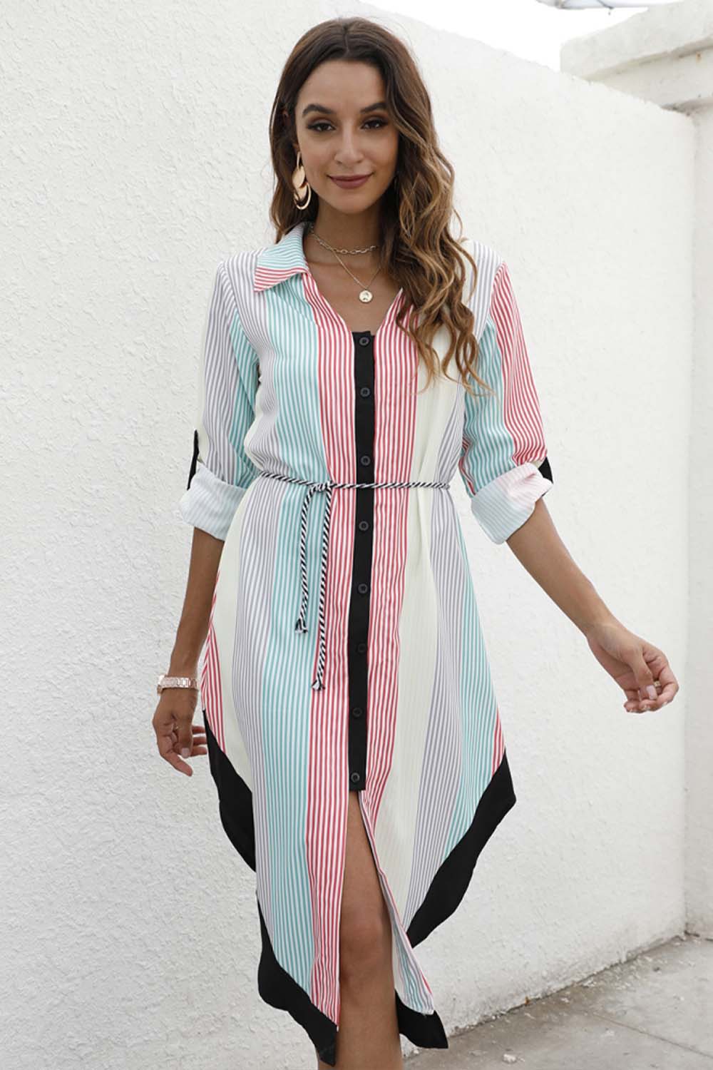 Single-Breasted Lapel Long-Sleeved Dress