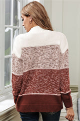 Contrast Stitching High-collar Knitted Sweater