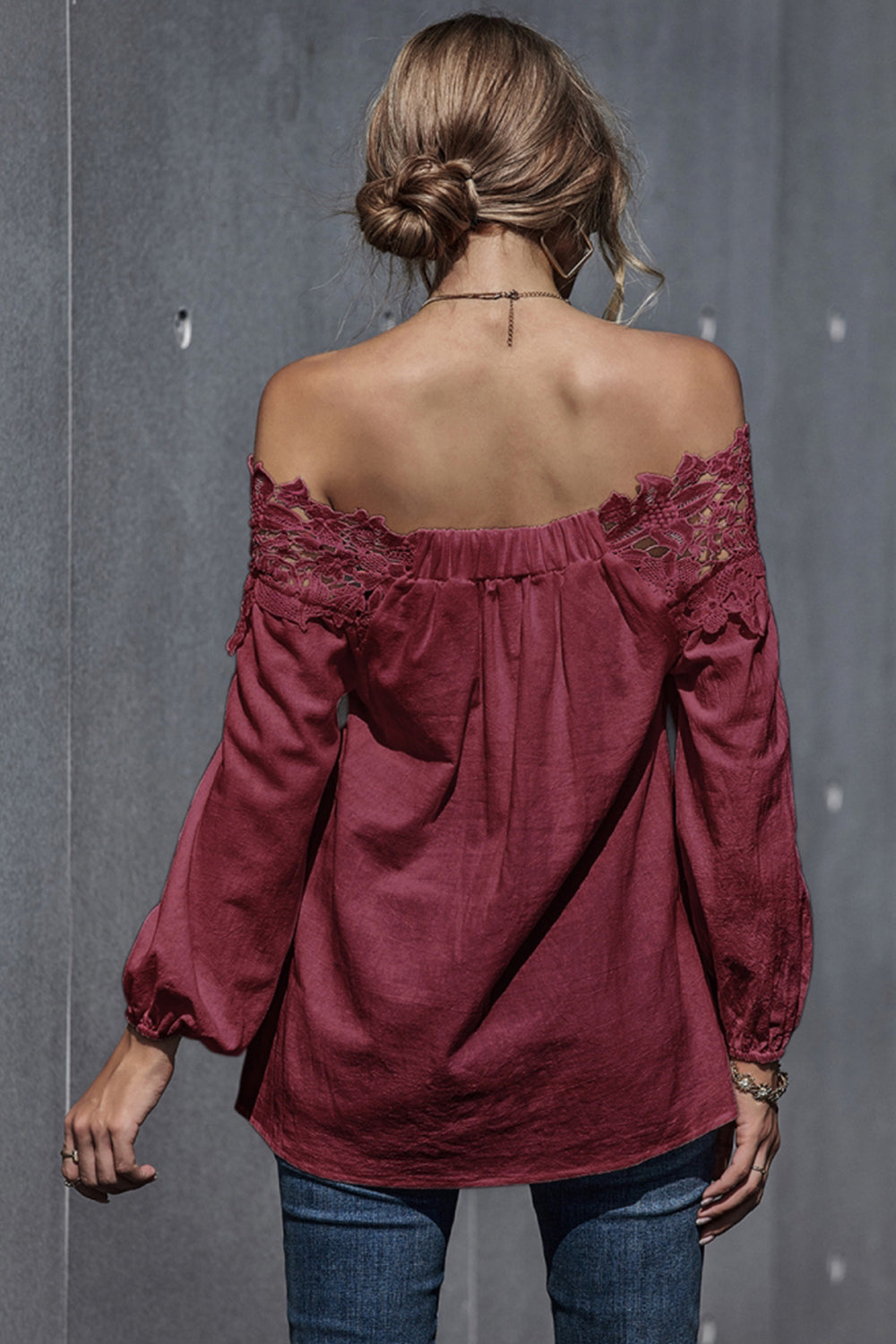 Lace Patchwork Off-Shoulder Blouse