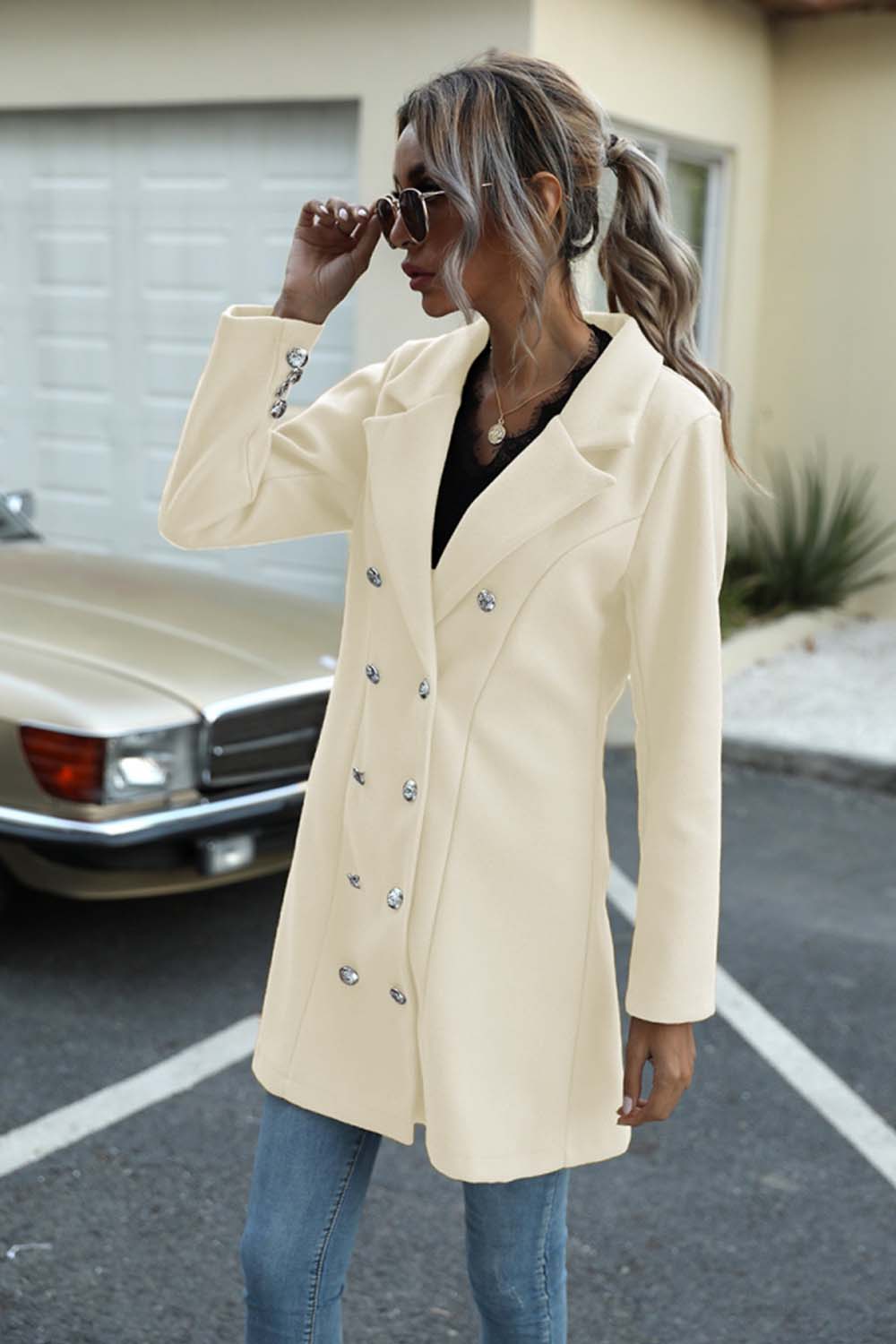 Long Button Lapel Woolen Coat