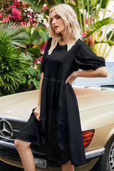 Loose Short-Sleeved Mid-Length Dress